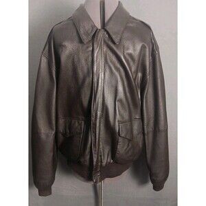 AIRBORNE Brand Men’s Black Leather A-2 Flight Bomber Jacket Size Large Vintage